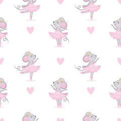 seamless pattern mouse ballerina. cute pattern for children's textiles a mouse in a skirt and crown is dancing. © Vladimir