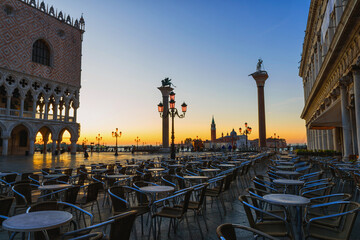 View to the Piazza San Marco, Grand Canal on a sunny day in Venice, Italy. St. Mark's Square.