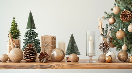 Detailed image of a decorated mantelpiece with greenery and golden baubles, suitable for holiday home decor articles.