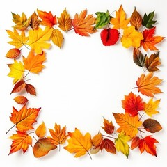 Autumn colorful leaves frame border isolated on white background