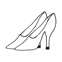 Simple doodle black and white vector illustration sketch of high heel stiletto woman shoes pair