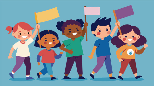 A mini Protest March where children can make signs and banners and learn about peaceful demonstrations and the power of collective action.. Vector illustration