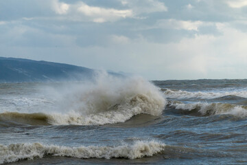 View of a stormy seascape of waves and the Black Sea