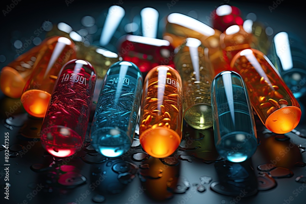 Aufkleber assorted pills on table. generative ai