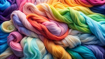 background made of fluffy yarn, colored threads, rainbow gradient