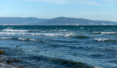 Fototapeta na wymiar View of a stormy seascape of waves and the Black Sea