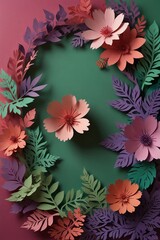 "Elevate your greetings with our Floral Paper Cut Frame. Delicate flowers & leaves surround ample space for heartfelt messages." Digital Artwork ar 2:3
