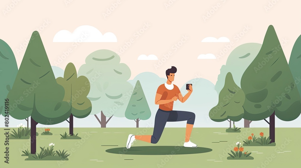 Poster Man Running Through Park With Trees. Generative AI