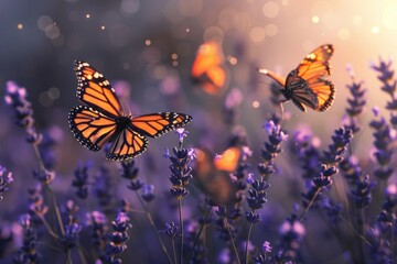 Butterflies and Lavender at Dusk