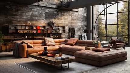 Spacious Living Room With Abundant Furniture and Large Window. Generative AI