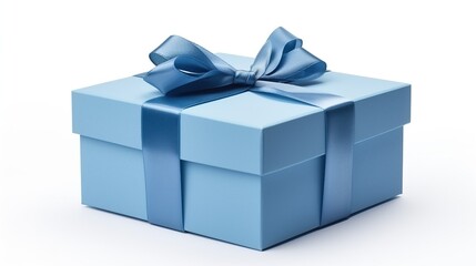 Fototapeta premium Blue color royal gift box with blue ribbon isolated on white background