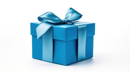 Obraz premium Blue color royal gift box with blue ribbon isolated on white background