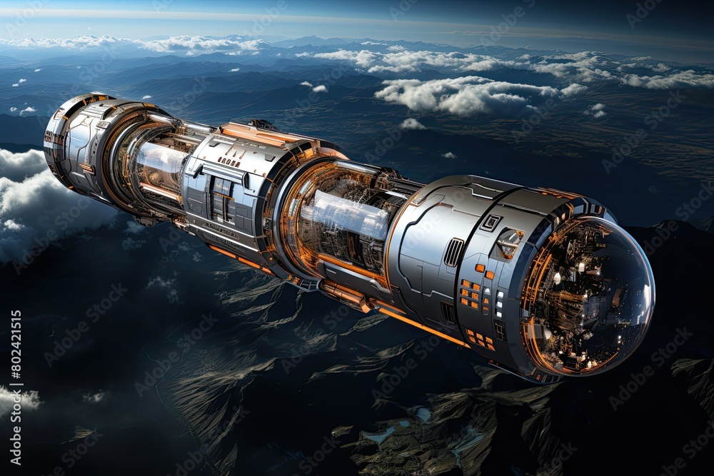 Aufkleber futuristic space station hovering in the sky. generative ai