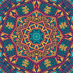Mandala ethnic festival indian art seamless pattern. Vector geometric print. Colorful repeating background texture.