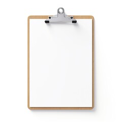 Clipboard with a white blank paper isolated on white background