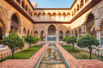 Naklejka premium Courtyard in the Royal Alcazar of Seville (Real Alcazar de Sevilla), Seville