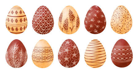 Easter clip art with painted eggs in beige and brown colors