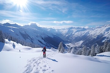 Person Standing on Snow Covered Slope. Generative AI