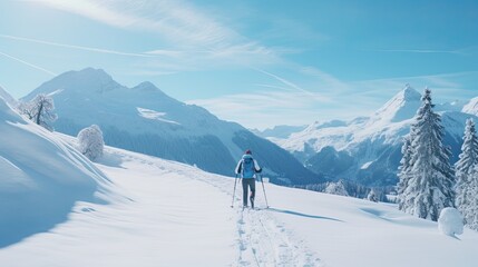 Man Skiing Down Snowy Slope. Generative AI
