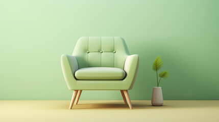 Green armchair with copy space, mockup for advertising design and interior decoration