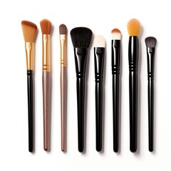 different type of professional makeup brushes set, brushes distance minimum half inch isolated on white background