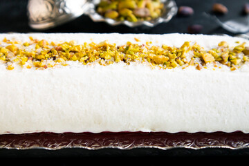 Close-up taken of Traditional Turkish Maras Cut Ice Cream,on a silver tray