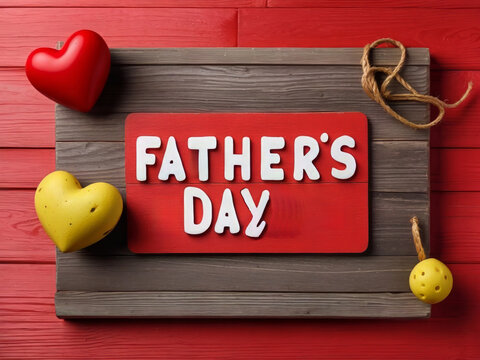 Father's Day message over a red wooden board design.
