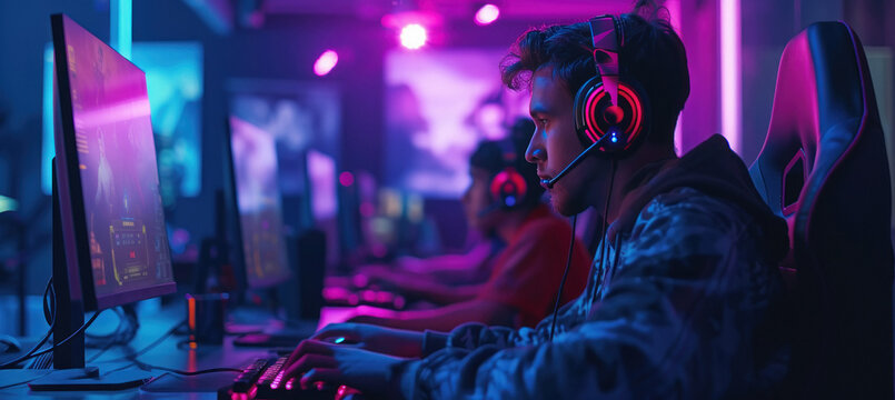 Young Boys And Girls Group Playing Video Game On Computer