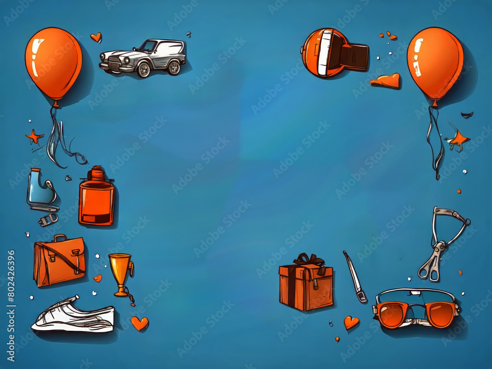 Fototapete happy father's day card over a blue background with hand-drawn objects for men. vector illustration 