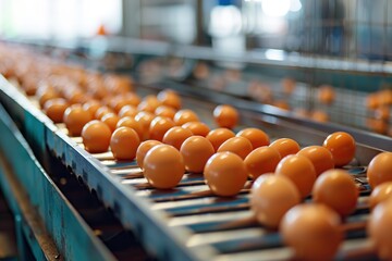 Chicken eggs on the production line at factory
