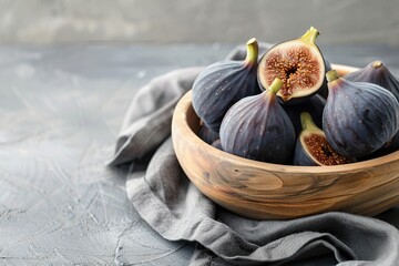 Fresh figs in bowl with napkin on table
