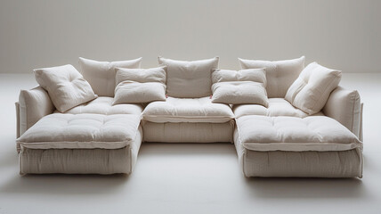 A contemporary modular white sofa, offering versatile seating arrangements and a clean aesthetic in a modern living space.