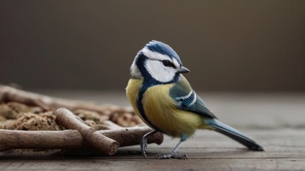 Eurasian Blue Tit minimalist logo with white background 