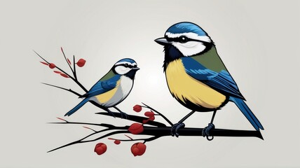 Obraz premium Eurasian Blue Tit minimalist logo with white background 