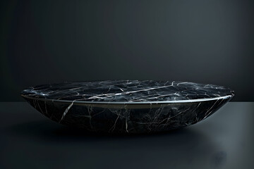 Black marble shallow dish on a dark background. Sophisticated design for luxury home decor and product presentation