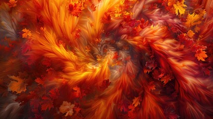 A symphony of vibrant autumn hues swirling together in a whirlwind of color, creating an abstract masterpiece that captures the essence of the season.