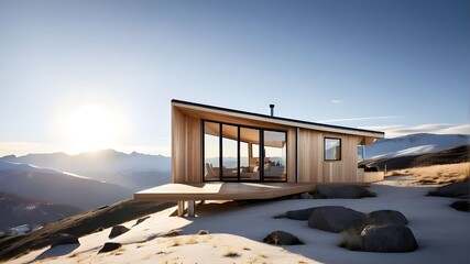 Perched on a gentle slope, the tiny home is strategically positioned to maximize sunlight and panoramic views of the mountains. Its compact footprint belies its innovative design, which incorporates s