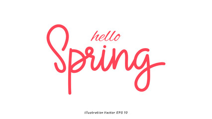 Hello Spring lettering, Handwriting Hello Spring words in Spring background. Calligraphy text banner. Hand drawn vector art on white background ,Vector illustration EPS 10