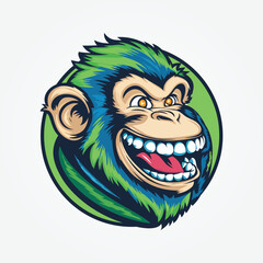 Monkey head face clip art vector illustration, Monkey ape logo design, Monkey Mascot Logo Design, Chimpanzee Vector Logo