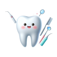  tooth vector cartoon illustration isolated on transparent background - Generative AI