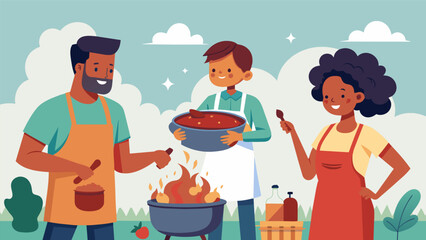 The smell of savory slowcooked ribs filled the air as families prepared their secret recipes for the Juneteenth barbecue cookoff.. Vector illustration