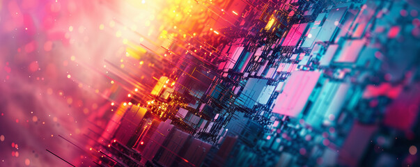 Obraz premium Colorful digital cityscape with dynamic lights.