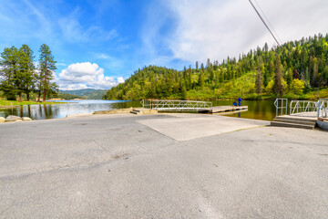 View of the public boat launch and access at the 423 acre Fernan Lake, a natural lake in the...
