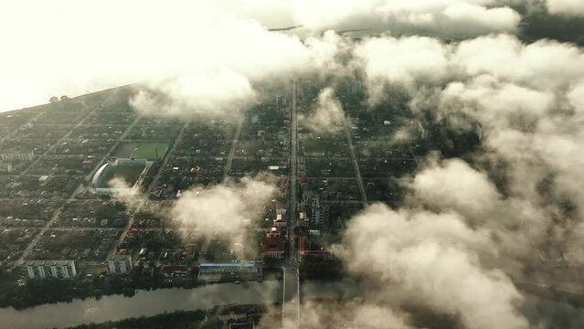Aerial view of port city of Poti . Located at entrance of Rioni river into Black Sea. Georgia 