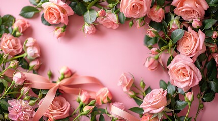 Roses on pink background with copy space