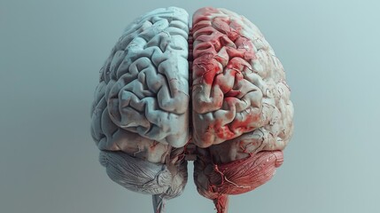 3D rendering image highlighting the differences and specialization of the left and right hemispheres of the brain, responsible for various cognitive functions
