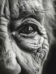 Aged Face Etched with Wrinkles Eyes Filled with Melancholic Grayness in Close up Portrait