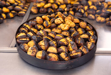 Chestnuts being roasted by a street vendor in Istanbul, Turkey