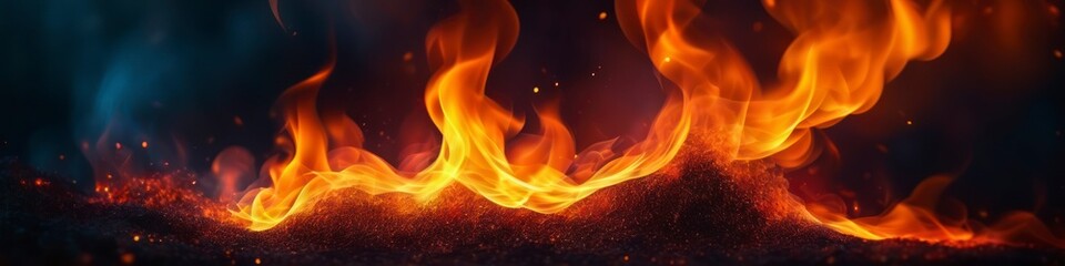 Abstract illustration texture of fire on dark background. Background for design.