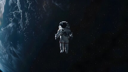 A Lone Astronaut Adrift in the Vast Expanse of the Cosmos Earth a Distant Blue Marble Surrounded by the Vastness of Space